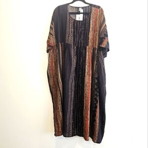 Wel Wei Cotton Blend Bohemian Half Sleeves Women's Loose Maxi Dress One Size